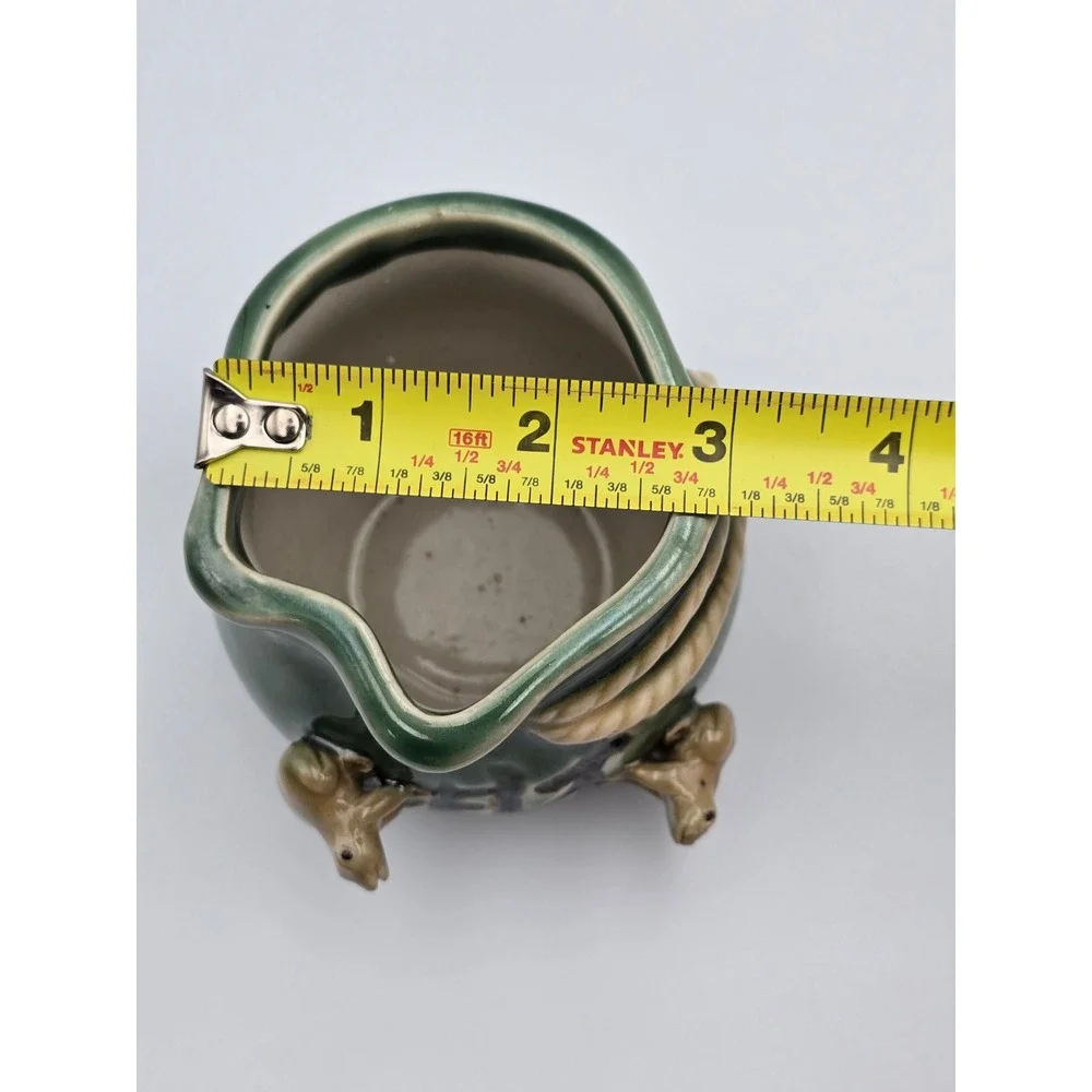 Ceramic Frog Money Bag Planter Pot‎ Green Chinese Symbols cute shelf sitter gift